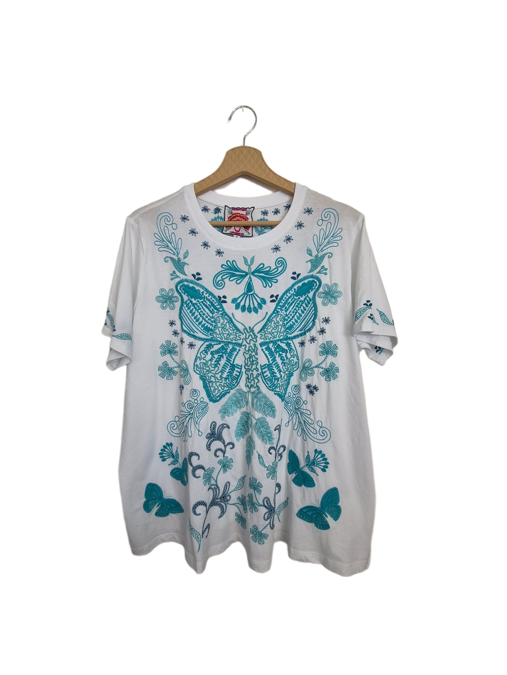 Johnny Was Embroidered Butterfly Floral Graphic T-Shirt New With Tags 1X